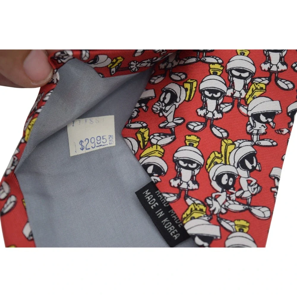 VTG Looney Tunes‎ Marvin the Martian Balancine 1992 Silk Necktie Cartoon Red